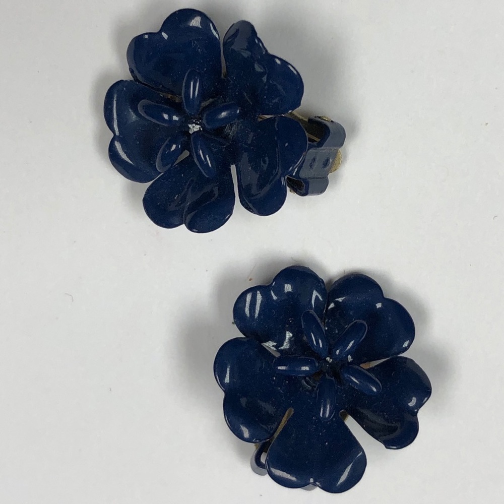 Vintage Blue Enamel Flower Earrings